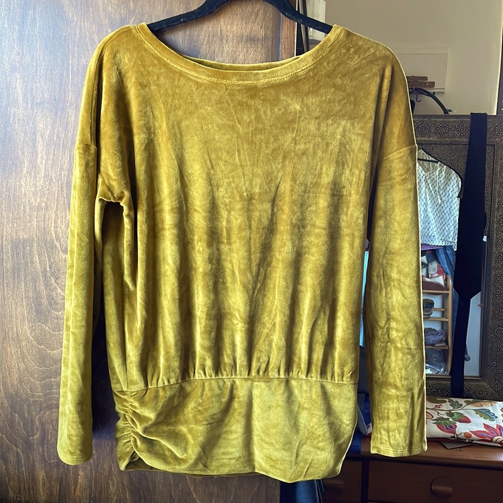 Anthropologie Mustard Yellow Velvet Top